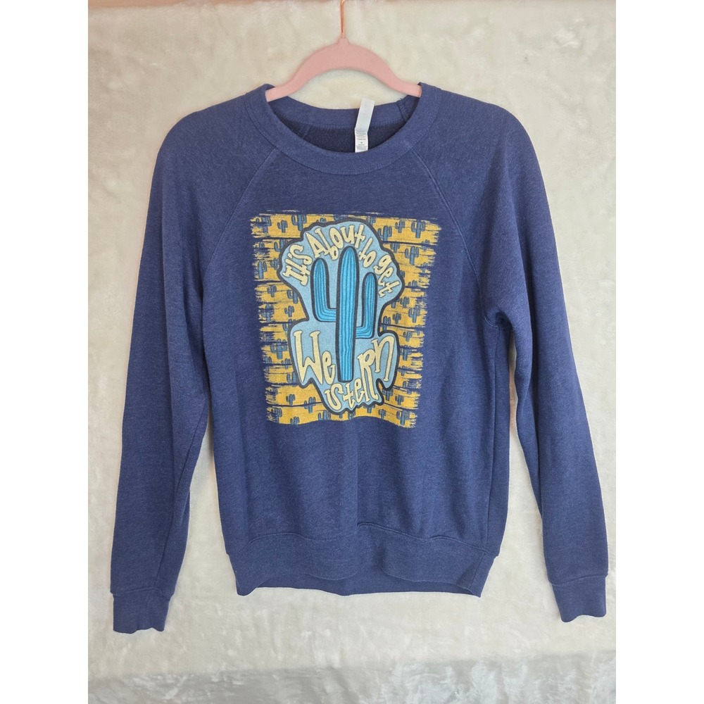 Western‎ Cactus Graphic Sweatshirt Blue Small It's About To Get Western
